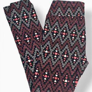 LuLaRoe Black Leggings Heart Print NWOT